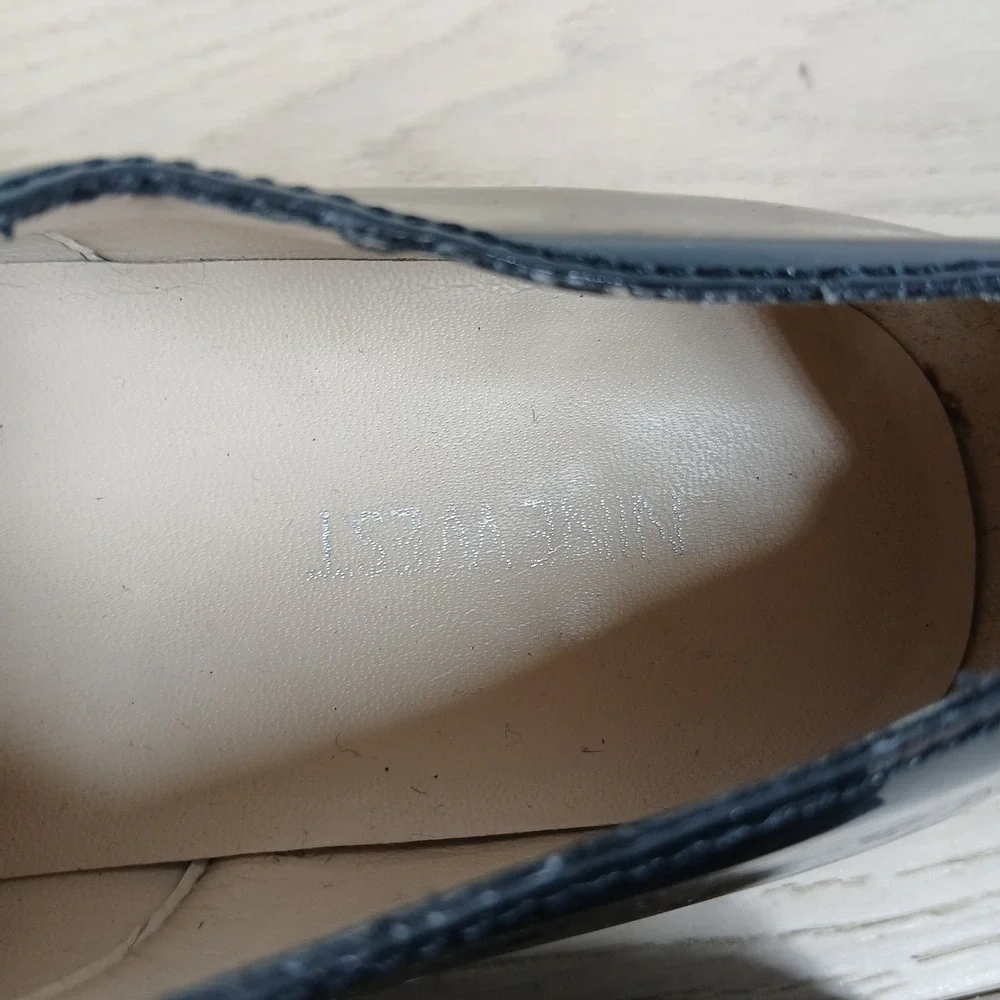 Nine West Barbieri Loafers Womens 9.5M Black Patent Platform Lace Up